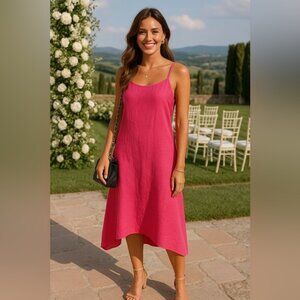 Lungo LArno Linen Mini Dress Hot Pink Summer Italian S Minimalist Cottagecore